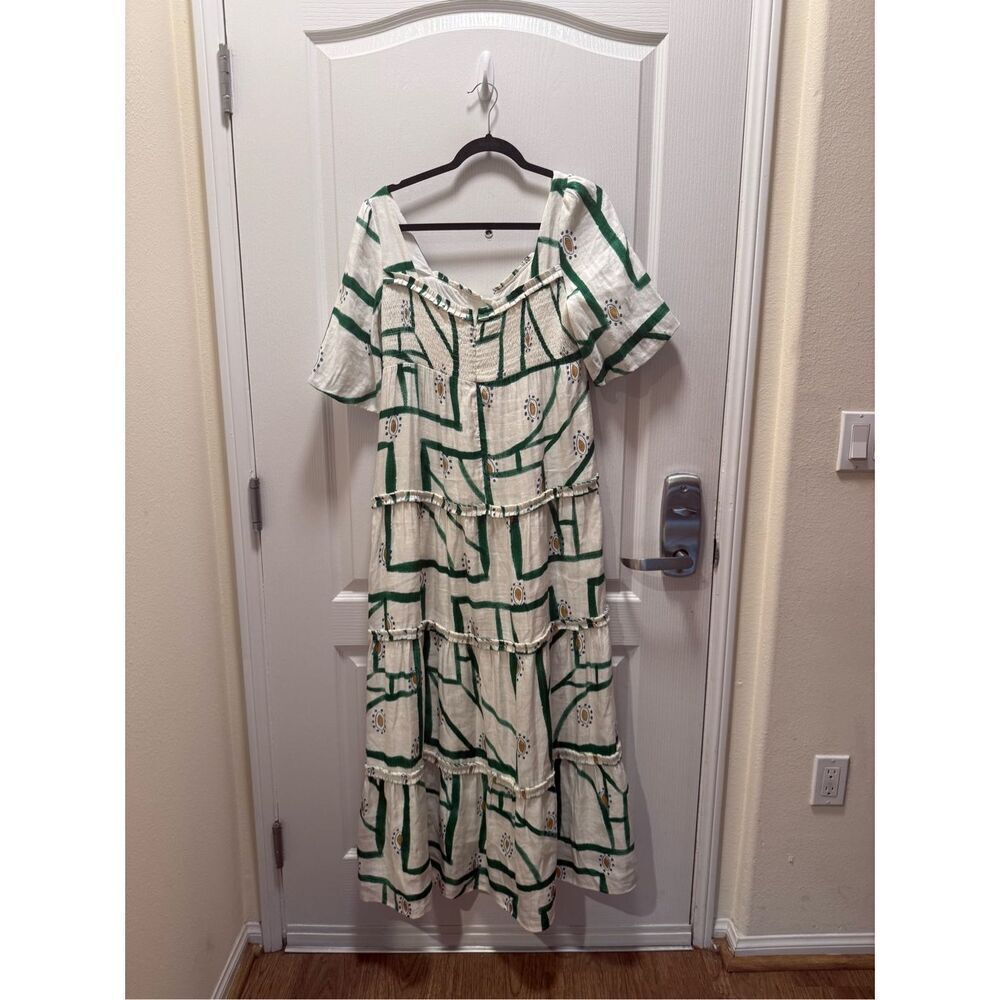 SANCIA Harlow Button-front Tiered Maxi Dress In Green Brunch Summer size S NWT - Picture 7 of 8